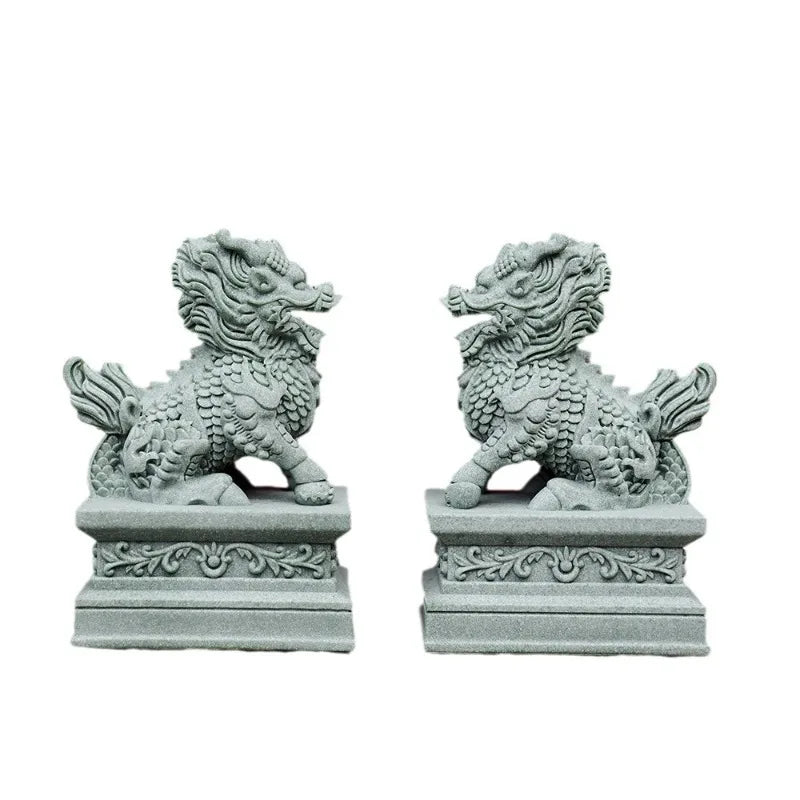 1 Pair of Guardian Kylin Statues Chinese Feng Shui Decorative Figurines Home Living Room Bar Cafe Decor Desk Ornament