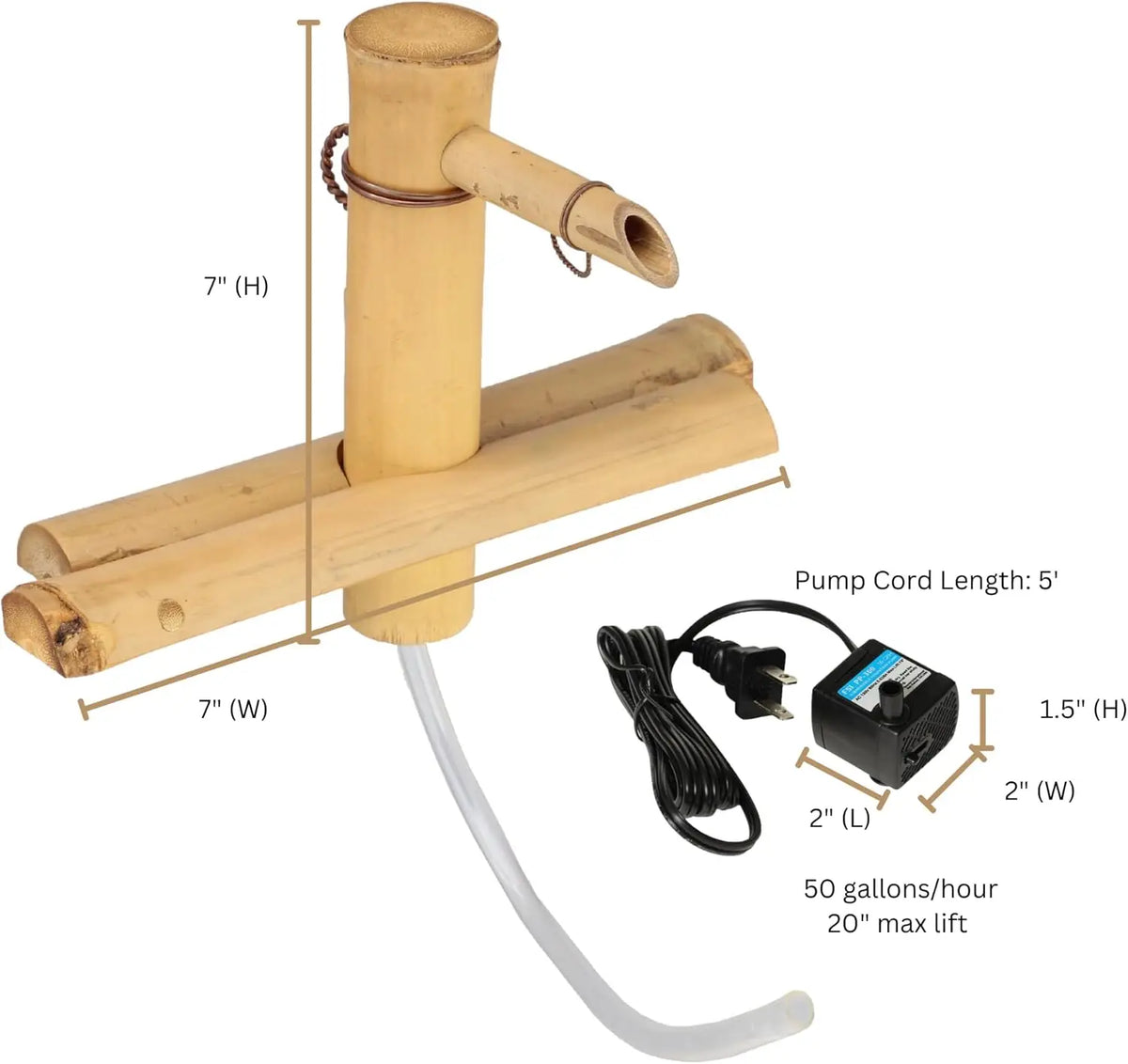 Adjustable Bamboo Zen Fountain Kit – Indoor/Outdoor Water Feature with Pump