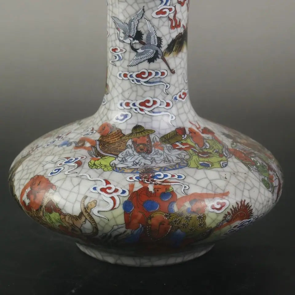 Qianlong Qing Dynasty Style Pastel 18 Buddhist Saints Flat Vase