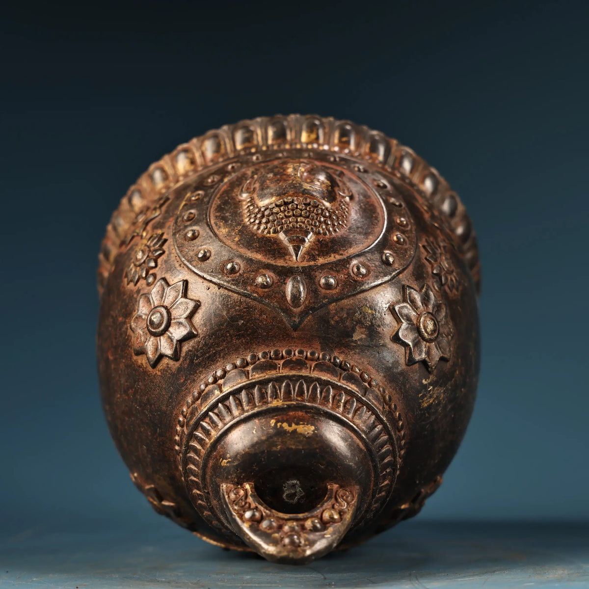 Tibetan Temple Gilded Shakyamuni Bell – Old Bronze Buddha-Head Pattern (6")