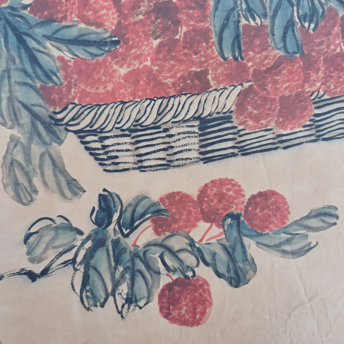 "Picture of Fruitfulness" Flower Basket Scroll Painting – After Qi Baishi (50 × 95 cm)
