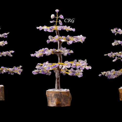 Amethyst 300 Chip Tree with Wood Base and Gold Wire (1 Piece) Size 9 Inches Crystal Gemstone Tree