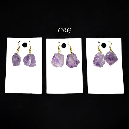 Amethyst Rough Earrings with Gold Plated Wire (0.5 To 1 Inch) (1 Pair)