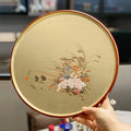 Handmade Gold Foil Round Tray Japanese Style Tea Plate Fruit Plate Mountain Lacquerware Craftsmanship Dining Utensils