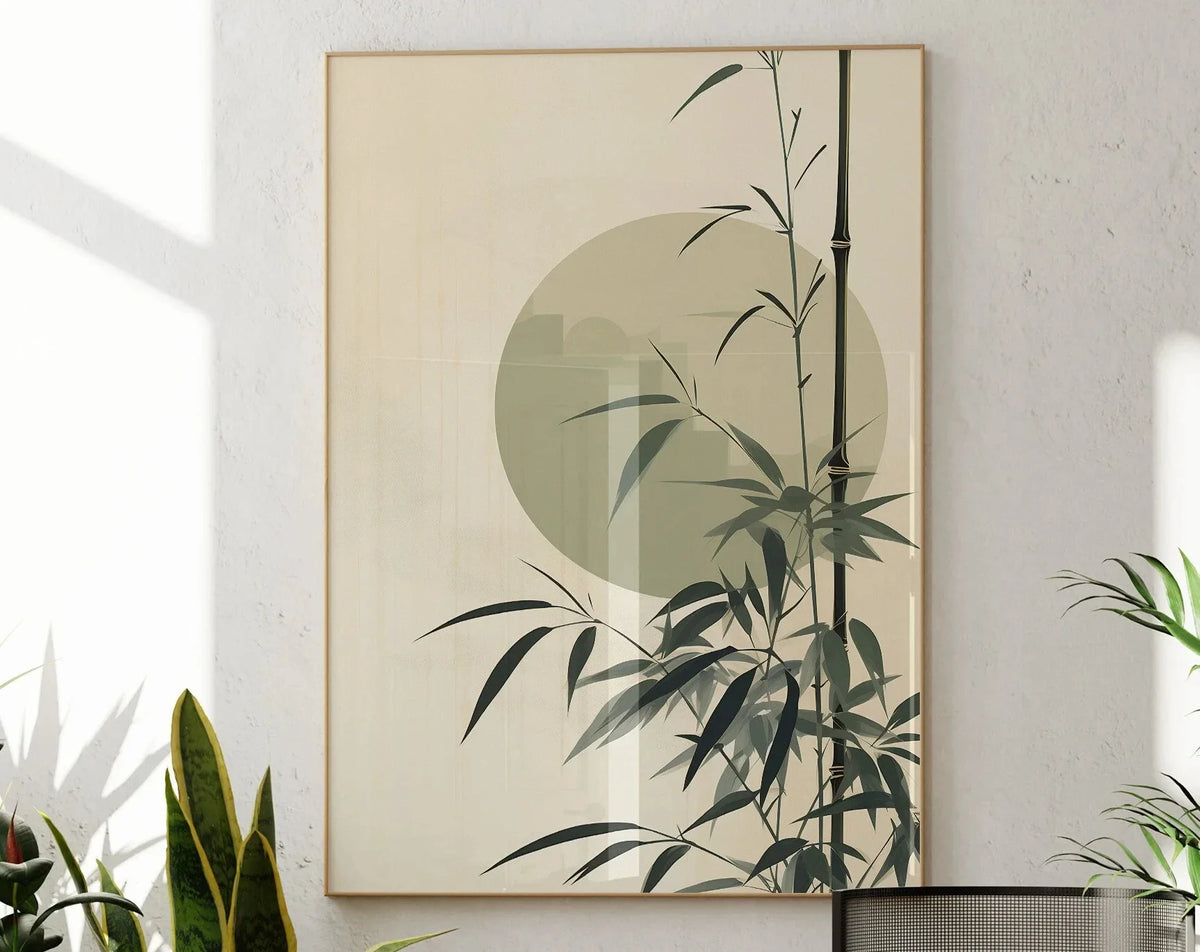 Minimalist Japanese Bamboo Forest & Crane Zen Wall Art Print