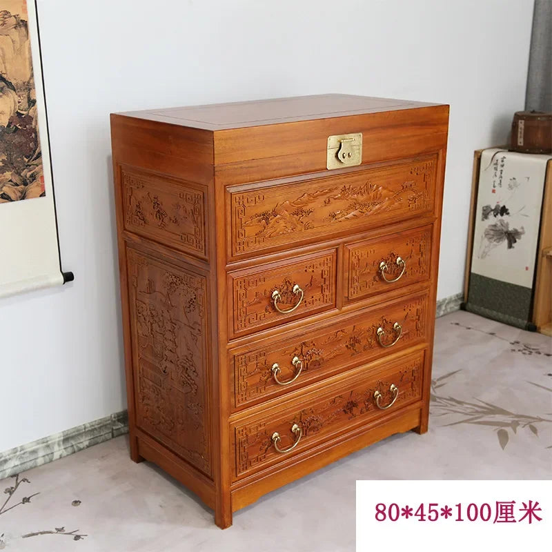 FG Camphor Wood Chest of Drawers Camphor Wood Box Cabinet Storage Solid Wood Furniture Mothproof Chinese Style Carved Vintage