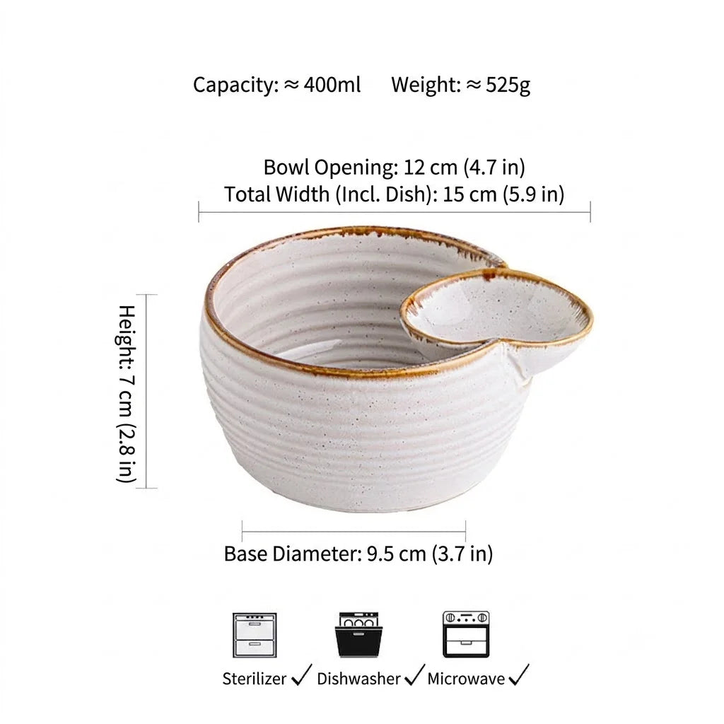 Japanese Ceramic Salad Bowl with Integrated Dip Cup – Reactive Glaze Serving Bowl