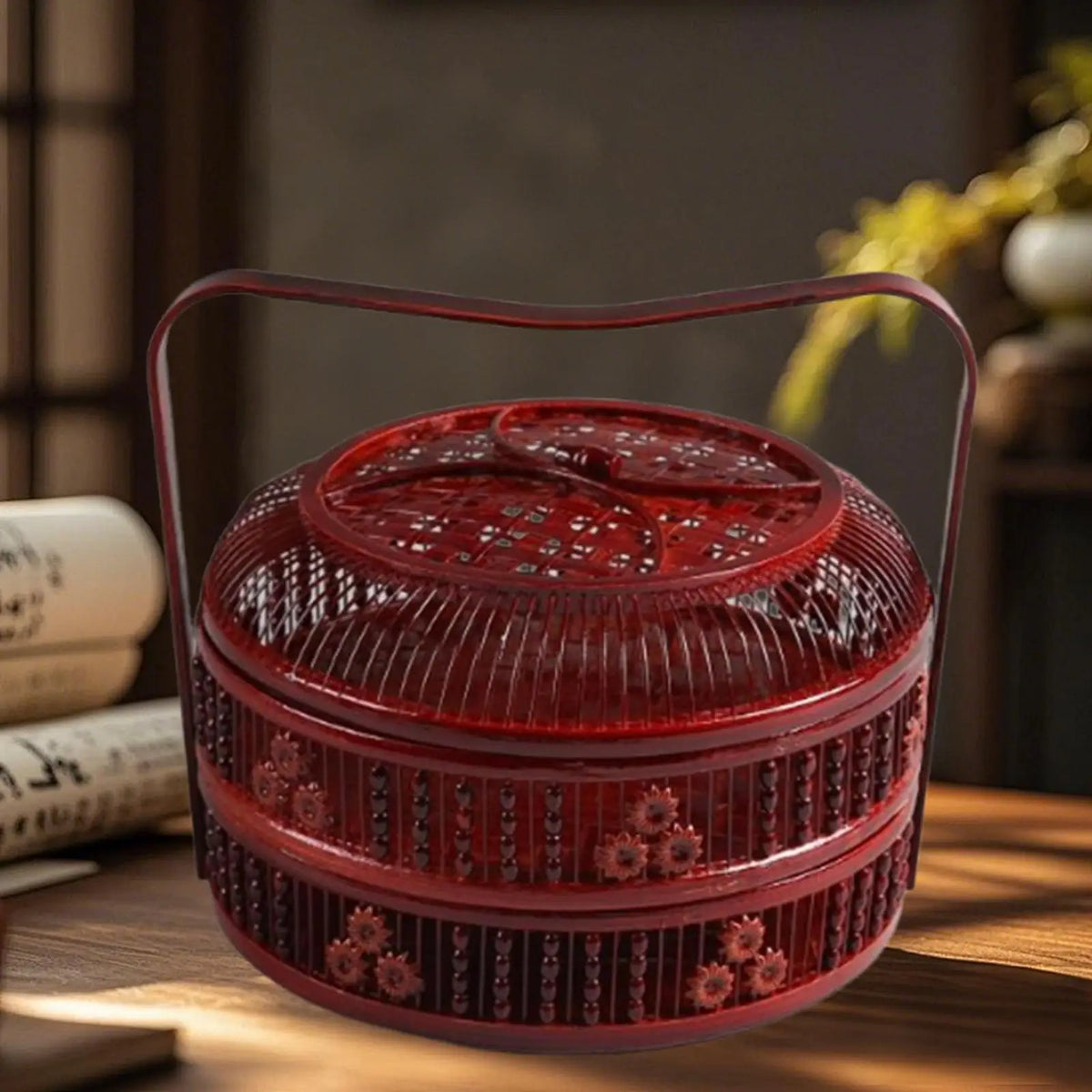Handwoven Multi-Tier Bamboo Storage Basket with Handle