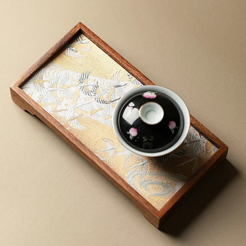 Japanese-style black walnut dried tea tray New Chinese Zen creative tea mat Wooden tray Complete set of small tea table