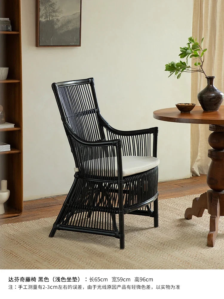 Southeast Asian Handmade Natural Rattan Single Chair – Wabi-Sabi Balcony Lounge Armchair