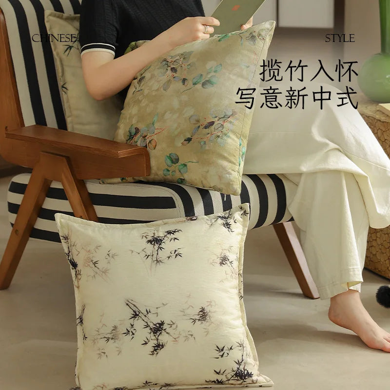 Light Color Bamboo Pattern Cushion Cover – Decorative Throw Pillowcase (45 × 45 cm)