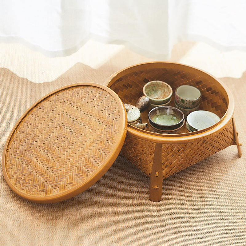 Vintage Style Bamboo Storage Basket Tea Tray