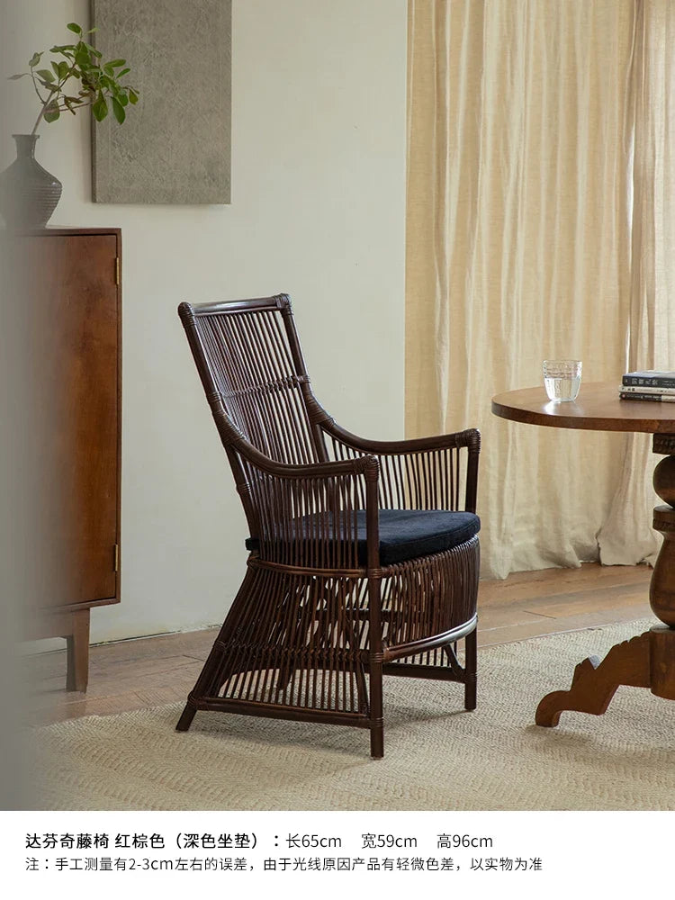Southeast Asian Handmade Natural Rattan Single Chair – Wabi-Sabi Balcony Lounge Armchair