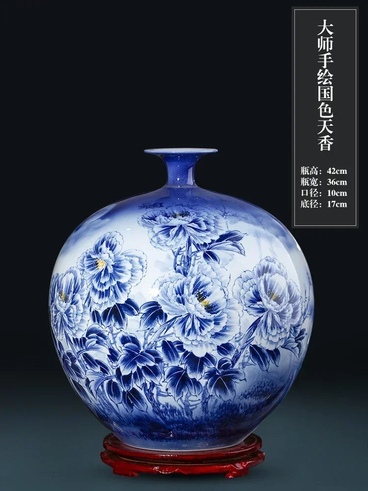 Jingdezhen ceramics hand-painted blue and white porcelain desktop vase living room Chinese home  DD