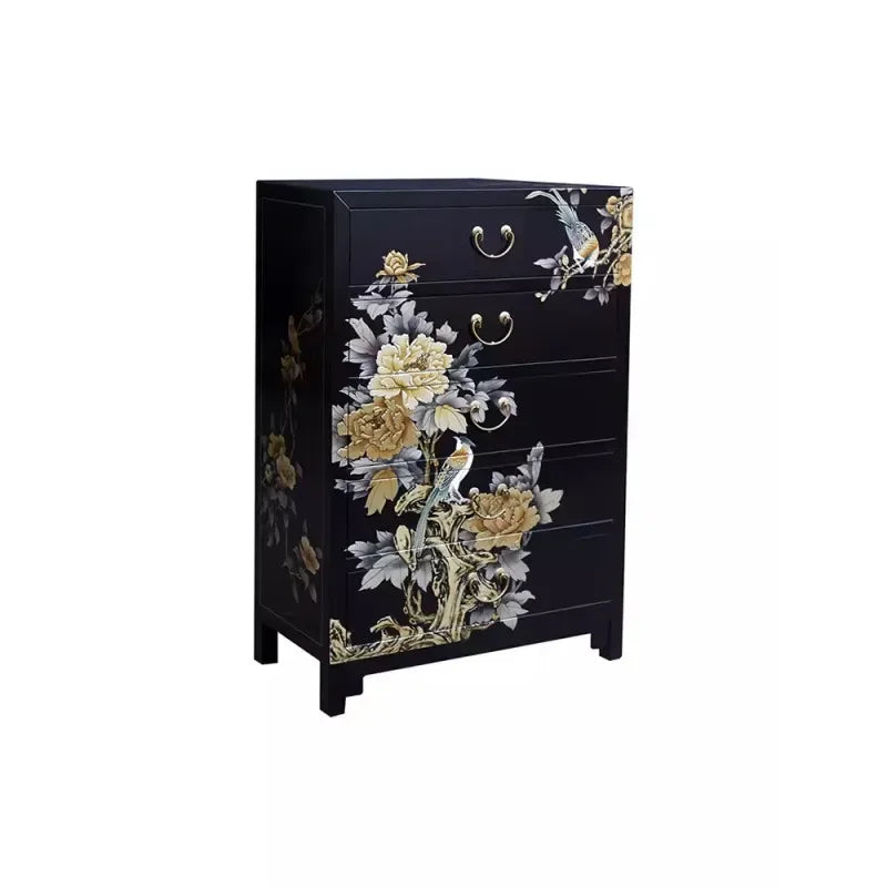 Yangzhou Hand-Painted Lacquer Floral & Bird Sideboard Cabinet