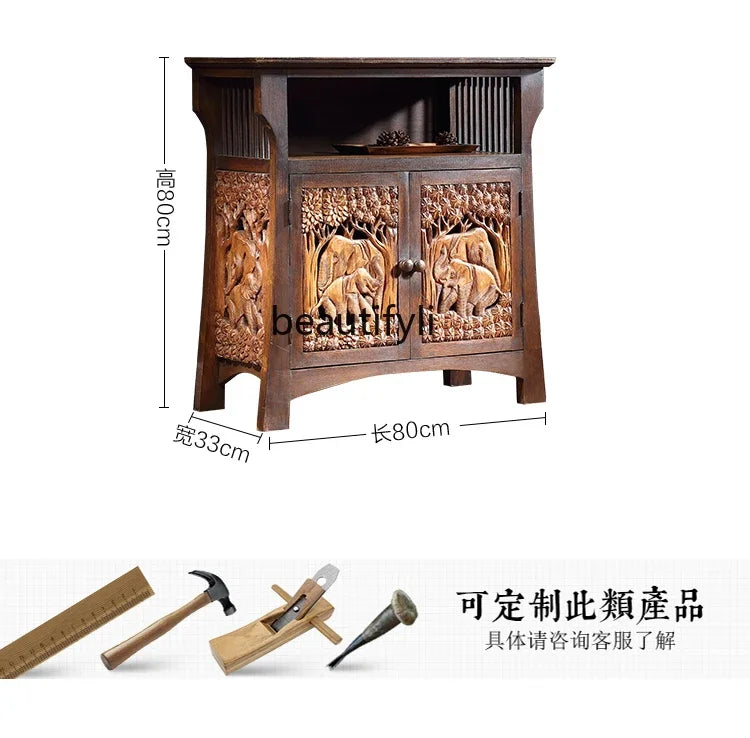 Southeast Asian Solid Wood Hand-Carved Entryway & Storage Cabinet