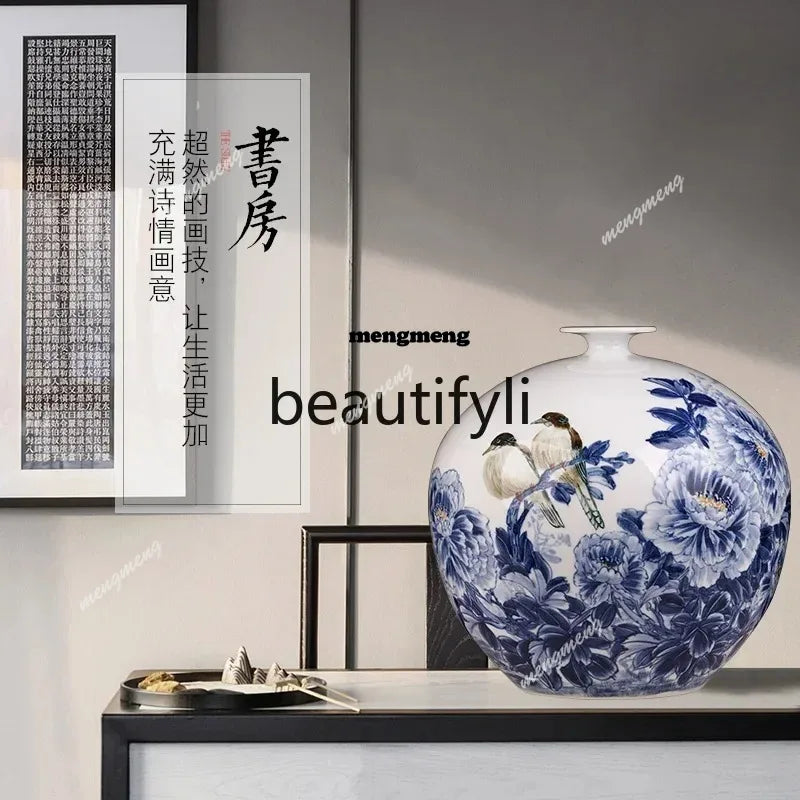 Jingdezhen ceramics hand-painted blue and white porcelain desktop vase living room Chinese home  DD