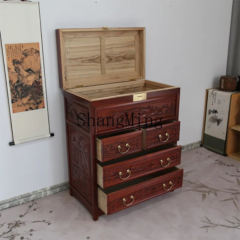 FG Camphor Wood Chest of Drawers Camphor Wood Box Cabinet Storage Solid Wood Furniture Mothproof Chinese Style Carved Vintage