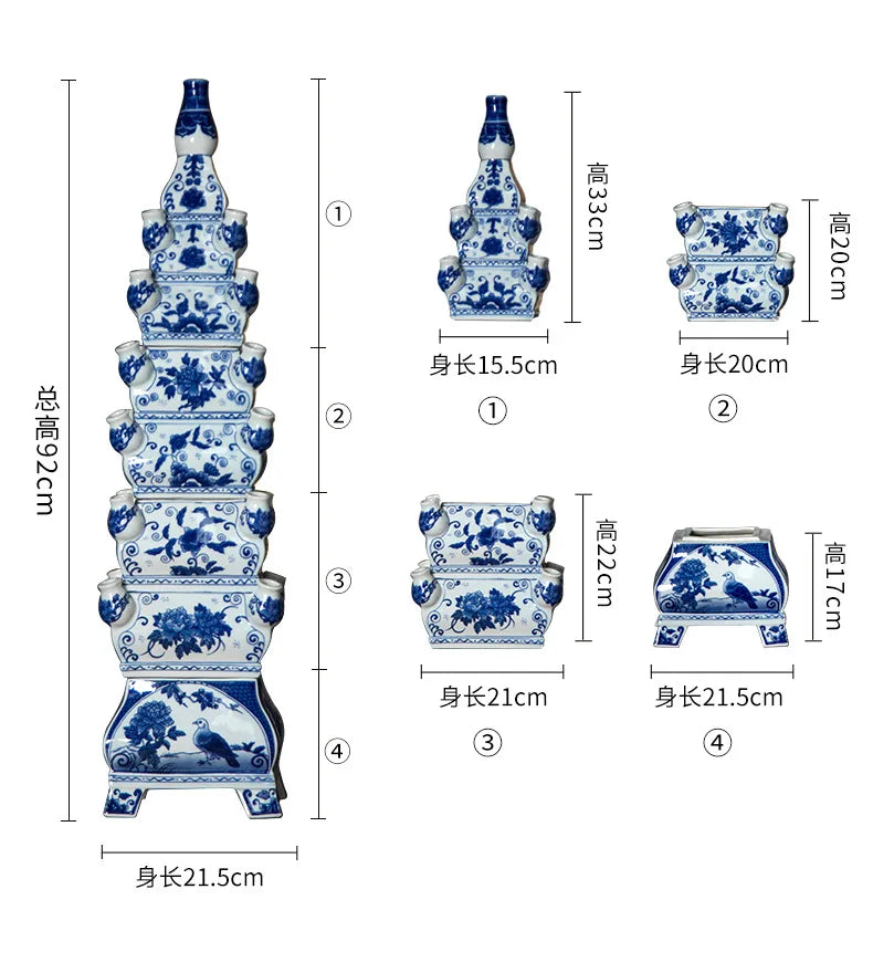 Tall Chinese Pagoda Floor Vase – Ceramic Statement Vessel for Entry & Living Room