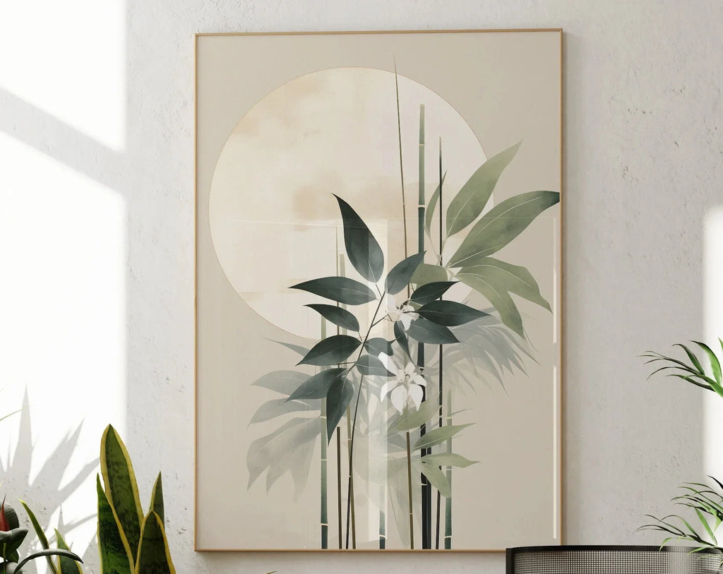 Minimalist Japanese Bamboo Forest & Crane Zen Wall Art Print