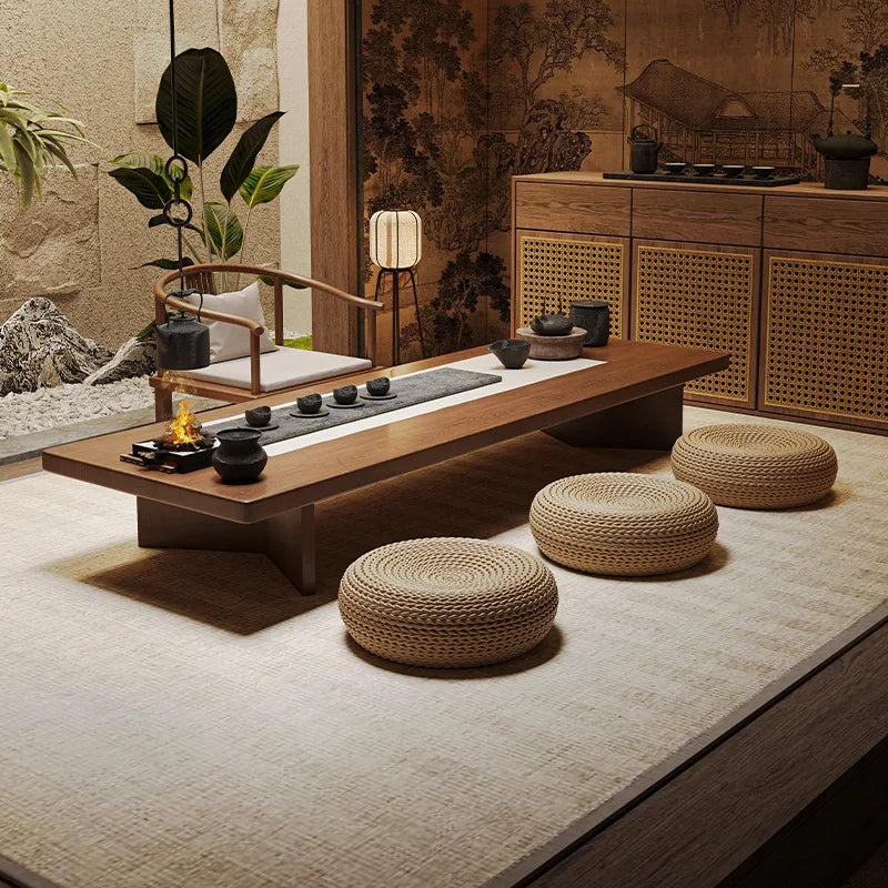 Solid Wood Low Coffee Table – New Chinese & Japanese Bay Window Platform Table