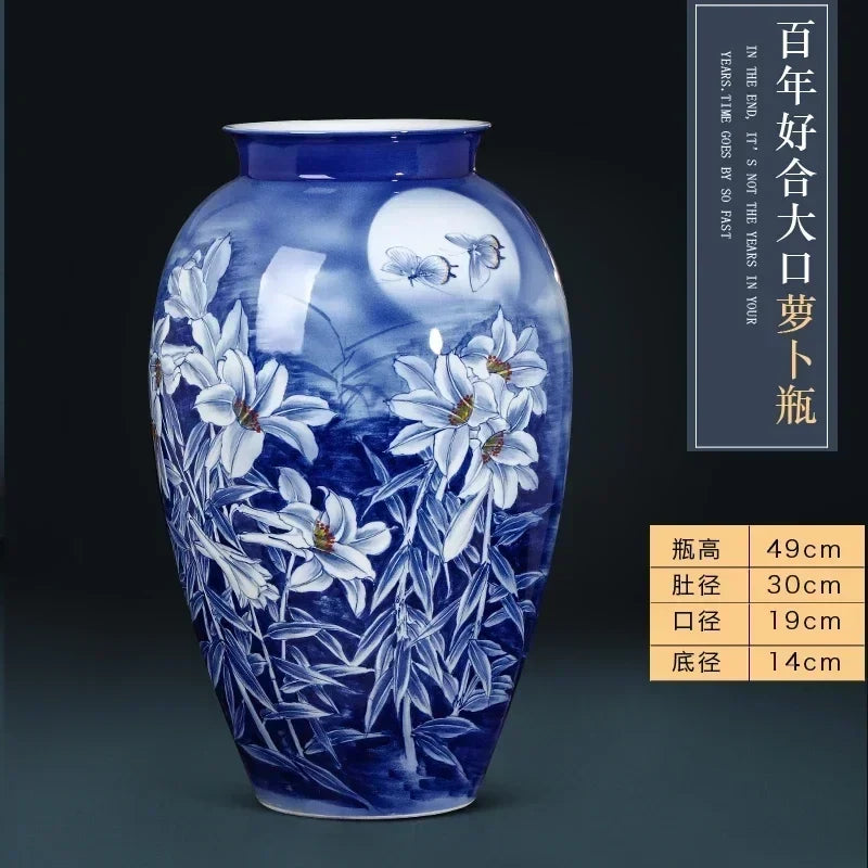 Jingdezhen ceramics hand-painted blue and white porcelain desktop vase living room Chinese home  DD