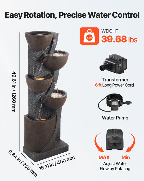 5-Tier Jar-Shaped Cascading Outdoor Water Fountain