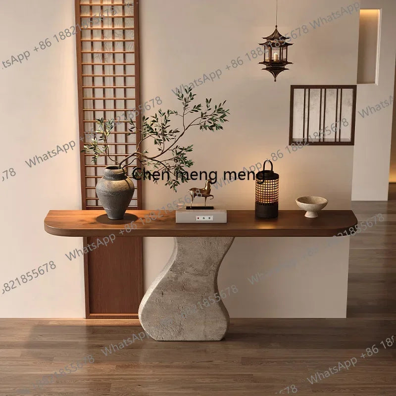 Wabi-Sabi Minimalist Curved Console Table – Modern Japandi Foyer & Hallway Table