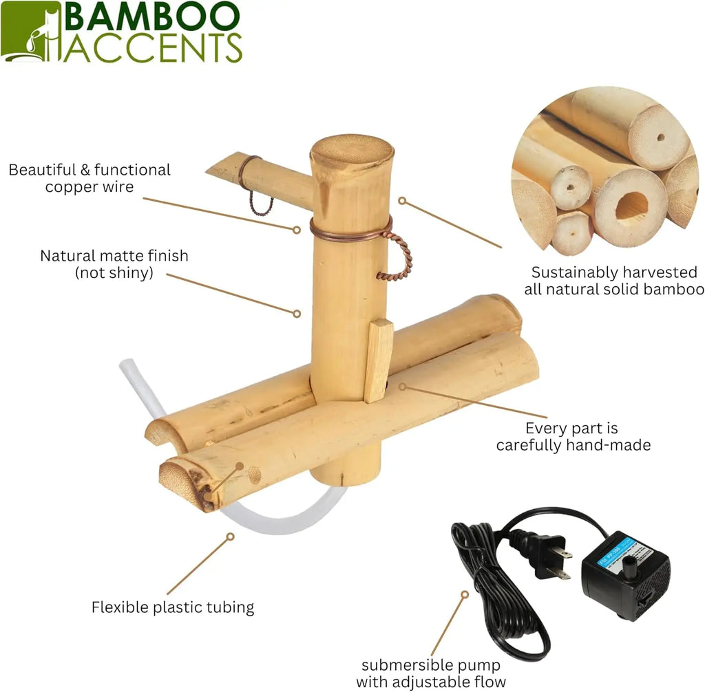 Adjustable Bamboo Zen Fountain Kit – Indoor/Outdoor Water Feature with Pump