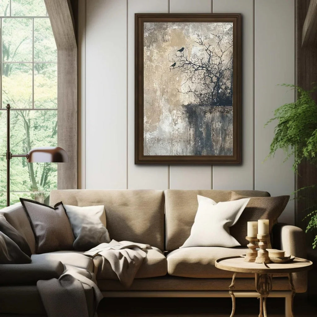 Tranquil Wabi‑Sabi Bird Wall Art – Textured Nature Print