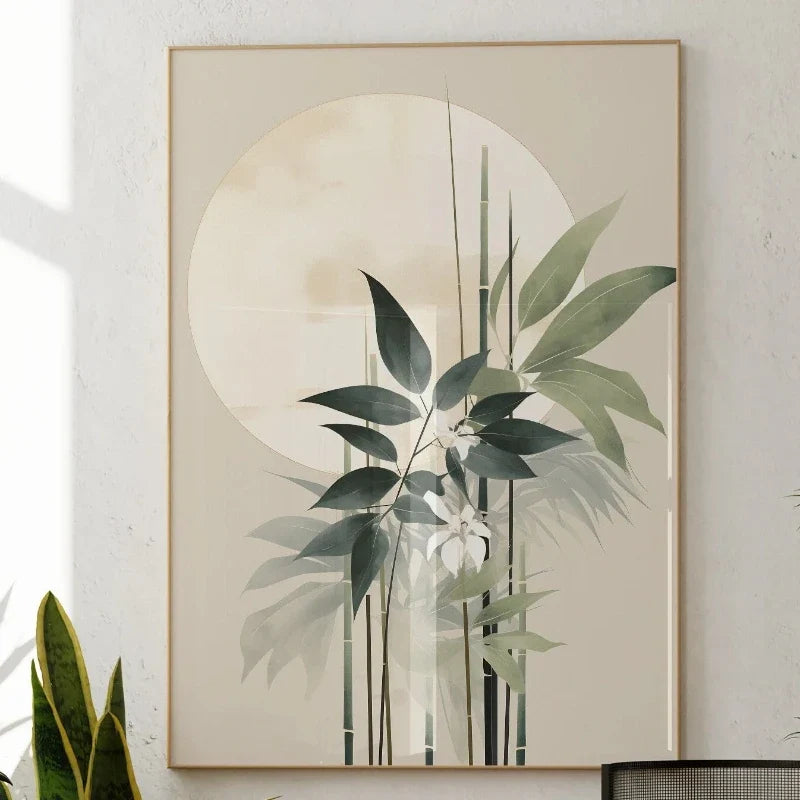 Minimalist Japanese Bamboo Forest & Crane Zen Wall Art Print