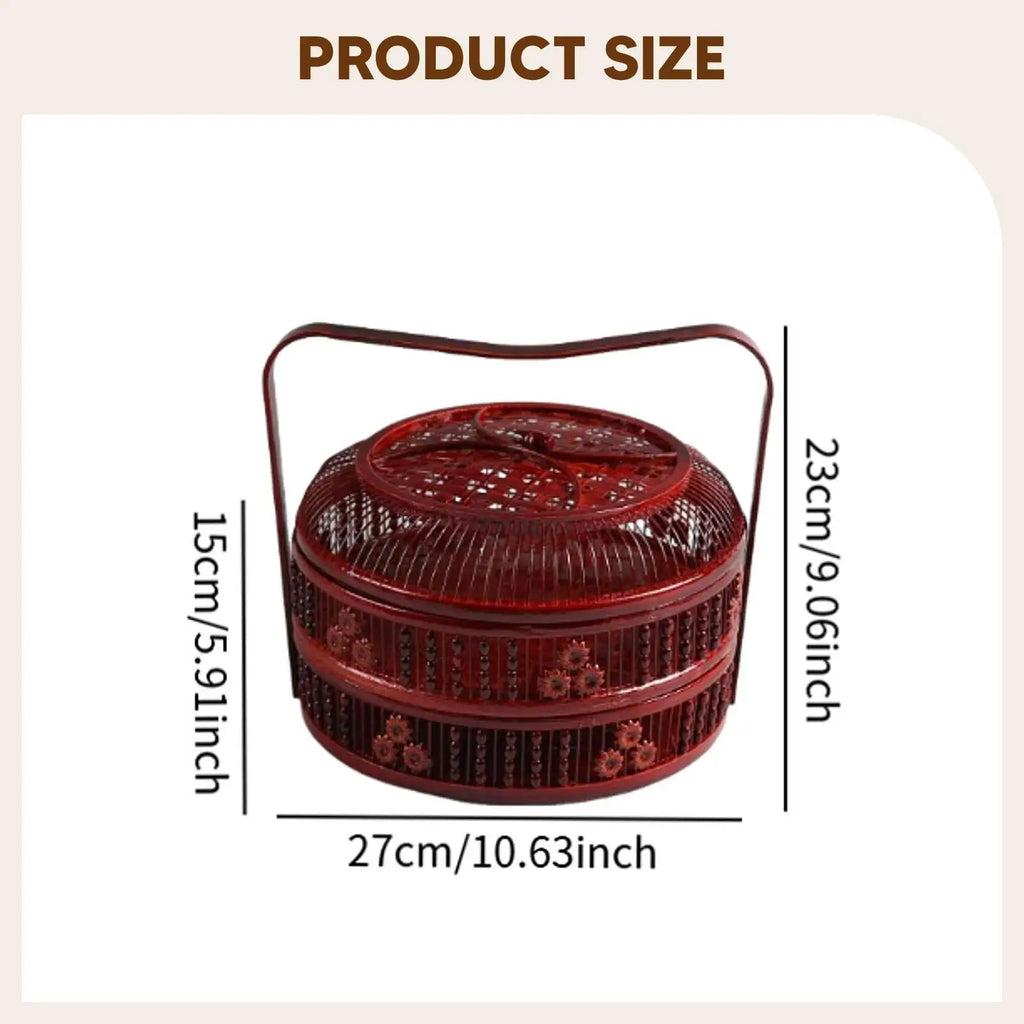 Handwoven Multi-Tier Bamboo Storage Basket with Handle