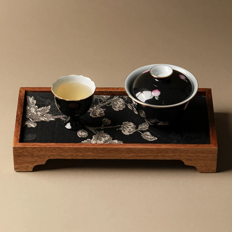 Japanese-style black walnut dried tea tray New Chinese Zen creative tea mat Wooden tray Complete set of small tea table