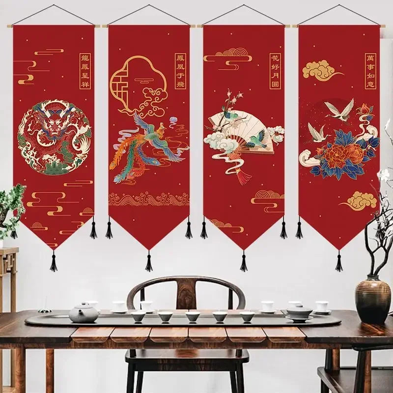 Chinese Style Scroll Wall Painting Living Room Decor Aesthetic Vintage Poster Home Decoration Picture Wall Art Poster