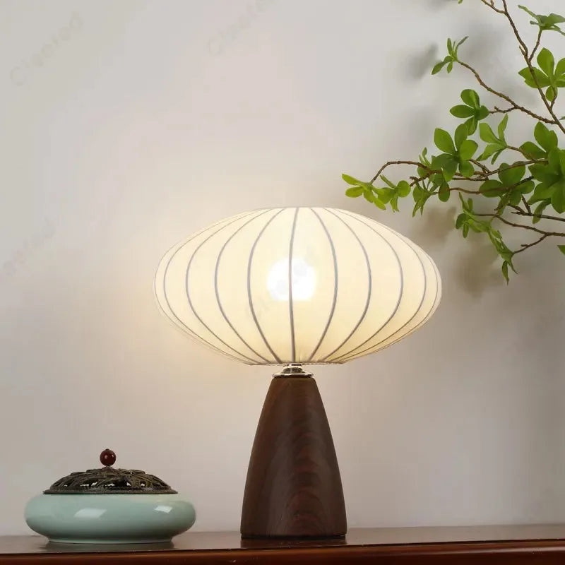 Minimalist Ceramic Base LED Table Lamp – Fabric Shade Bedside Atmosphere Light