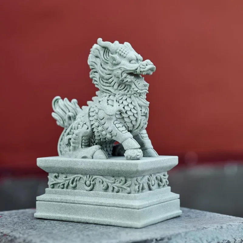 1 Pair of Guardian Kylin Statues Chinese Feng Shui Decorative Figurines Home Living Room Bar Cafe Decor Desk Ornament