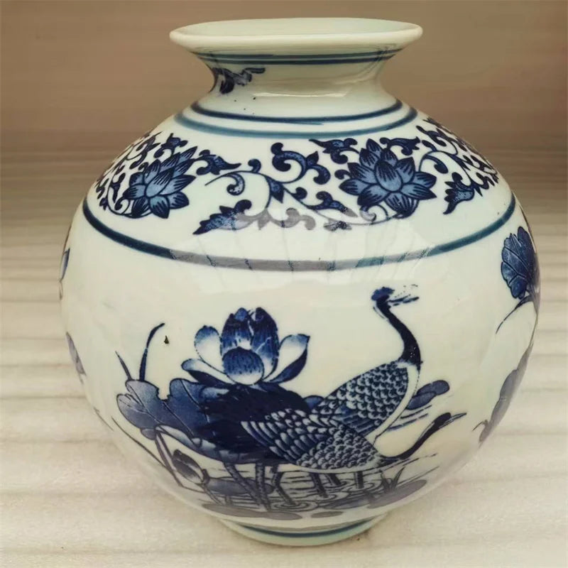 Replica of Old Chinese Porcelain Round Ball Vase Blue and White Lotus Bird Pattern