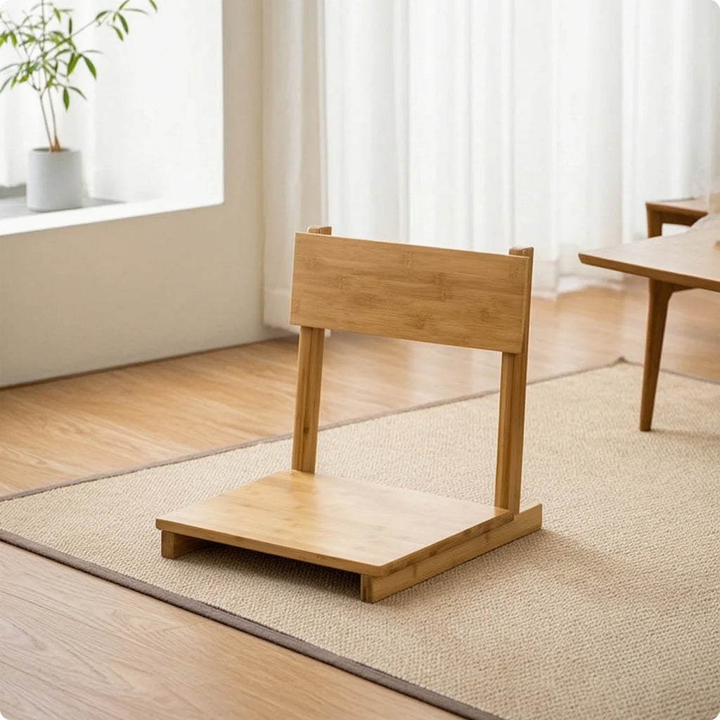 Bamboo Folding Floor Chair with Backrest – Japanese-Inspired Low-Profile Seat