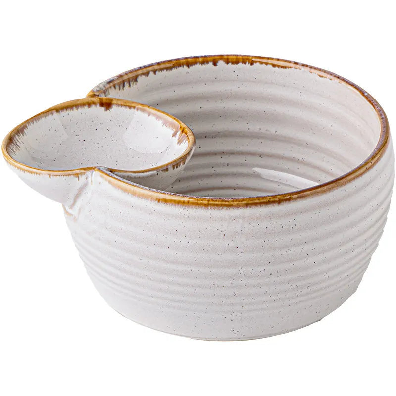 Japanese Ceramic Salad Bowl with Integrated Dip Cup – Reactive Glaze Serving Bowl