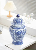 15-Inch-High Gloss Ceramic Blue White Ginger Jar Chinoiserie Decor