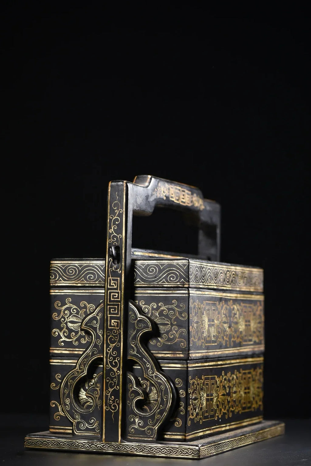 13" Wood Lacquer Gold Flower Lifting‑Beam Food Box – Asian Home Decor Storage