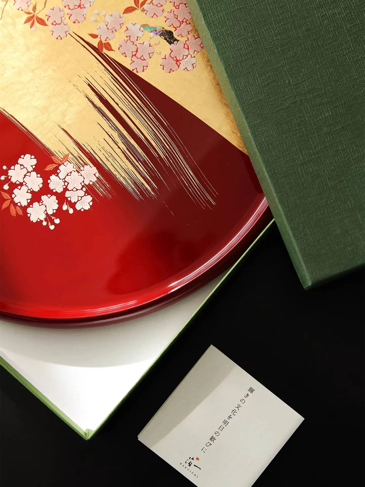 Handcrafted Japanese Lacquerware Tea Tray – Gold Leaf Sakura Floral Decorative Serving Dish