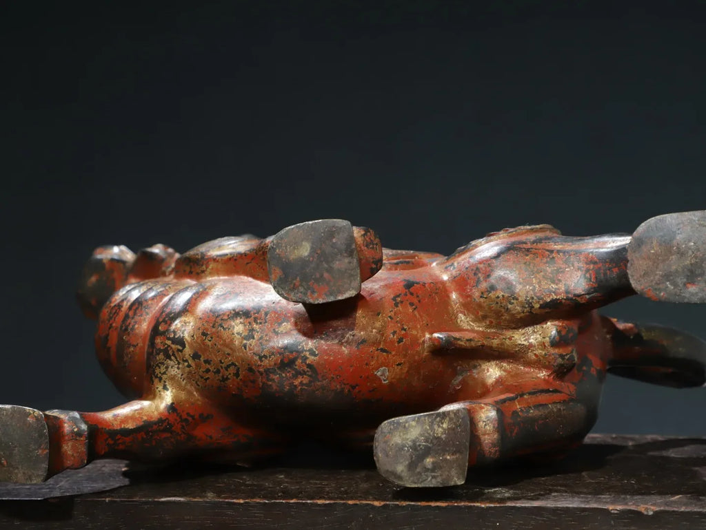 Tibetan Temple Bronze Zodiac Bull – Cinnabar & Mud-Gold Wealth Cattle (14")