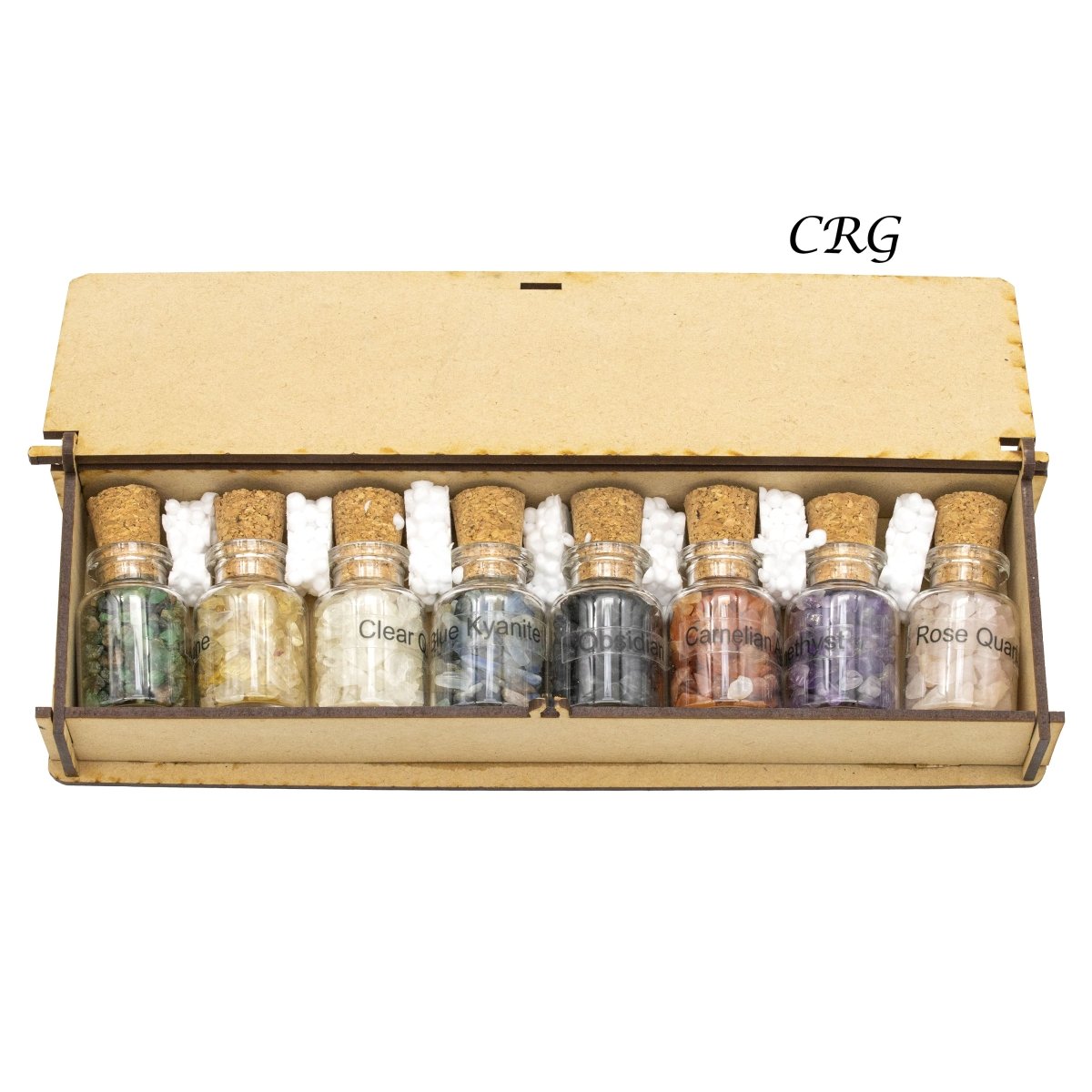 Gemstone Tumbled Chips Bottle Box (8 Pieces) Size 1 Inch Crystal Chip Assortment