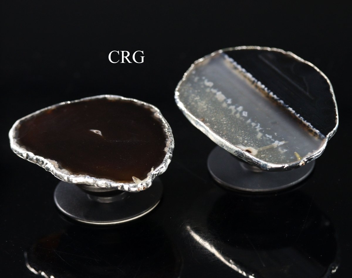 SET OF 10 - Black Agate Freeform Phone Grip w/ Silver Plating