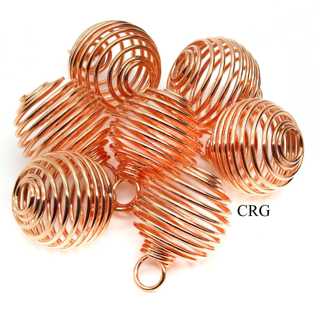 SET OF 5 - Copper Plated Round Spiral Cage Pendant / SM 0.5" AVG