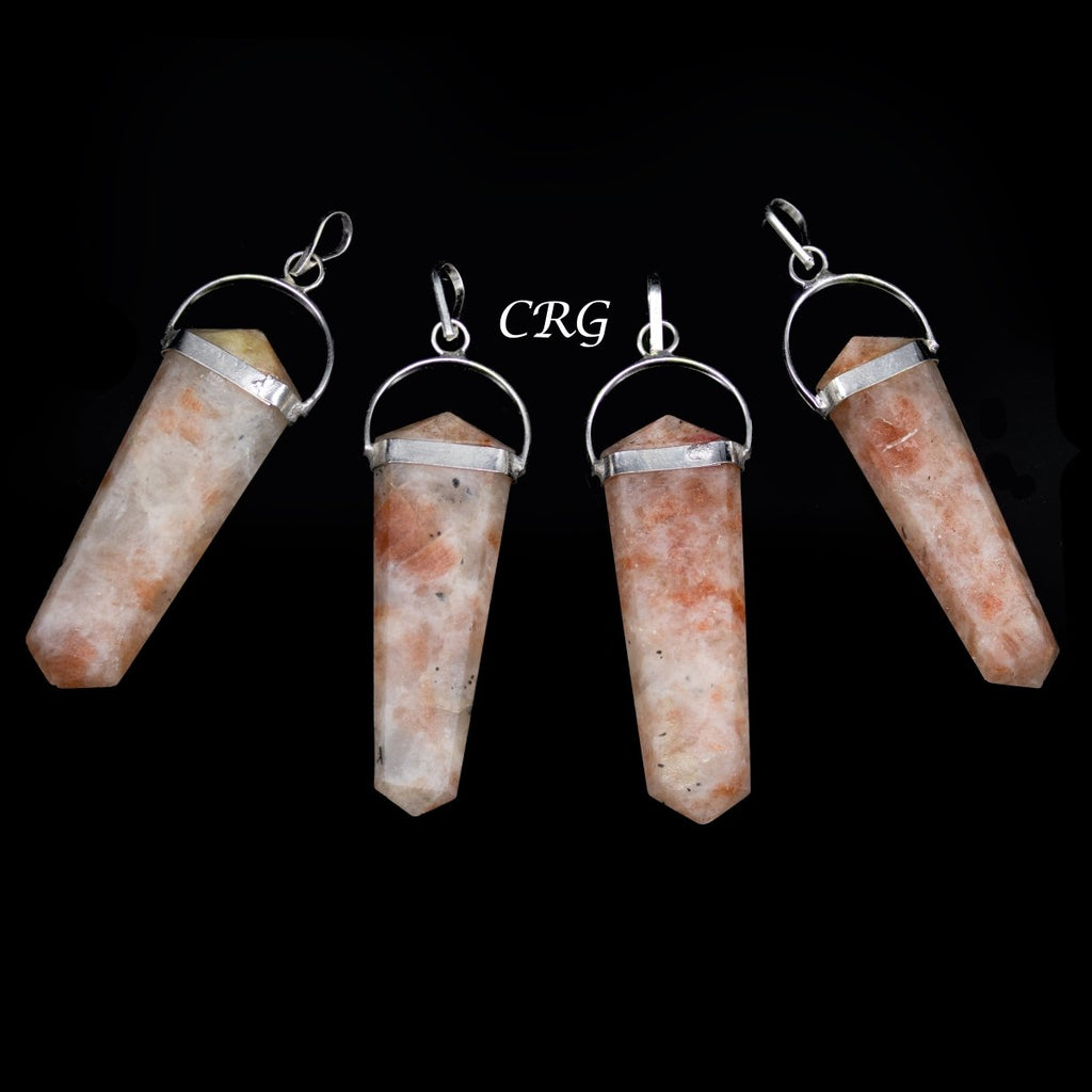 Sunstone Flat Point Pendant with Silver Plating (2 Inches) (4 Pieces) (INJD)