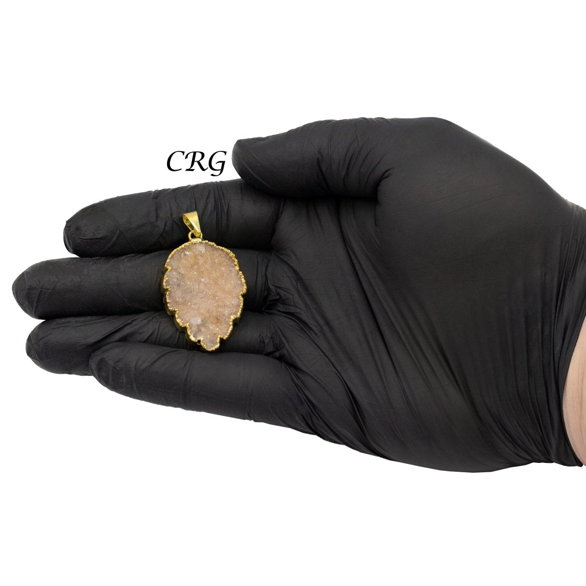 Uruguayan Druzy Leaf Pendant with Gold Plating (1 Piece) Size 40 mm Crystal Jewelry Charm